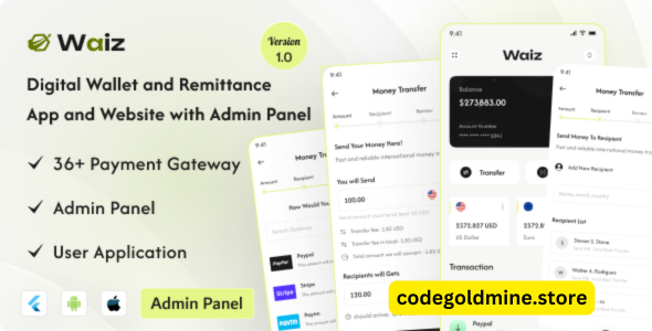 Waiz v1.3 – Digital Wallet and Remittance App and Website with Admin Panel – nulled
