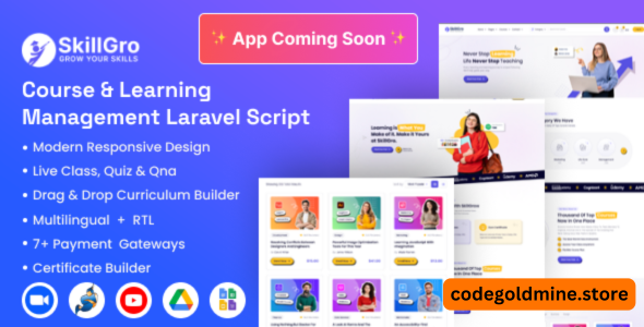 SkillGro v1.6.0 – Course & Learning Management System Laravel Script (LMS)